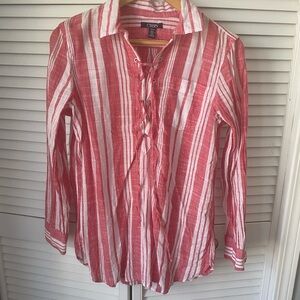 Chaps Red and White Striped Lace-Up Button Shirt